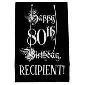 80番目の誕生日: ファンシー、スクリプエレガントト+名前をカスタムする ミディアムペーパーバッグ (裏面)