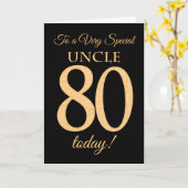 80番目の金ゴールド効果のブラック、叔父誕生日 カード (黄色い花)