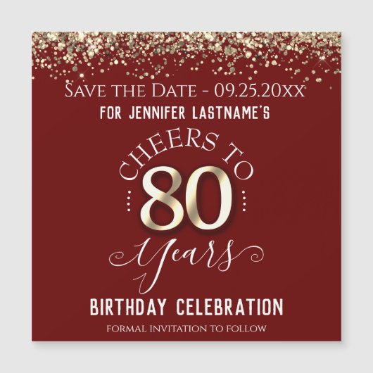 80番目の金ゴールド誕生日日付マグネットの保存 (正面)