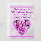 80番目誕生日ピンクフローラ誕生日招待状 招待状 (正面)