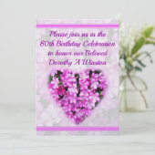 80番目誕生日ピンクフローラ誕生日招待状 招待状 (スタンド正面)