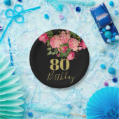 80番目誕生日80番目ブラック金ゴールドバラ エレガント ペーパープレート (パーティー)