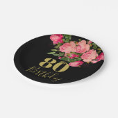 80番目誕生日80番目ブラック金ゴールドバラ エレガント ペーパープレート (アングル)