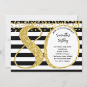 80白黒金ゴールドグリッターモダン誕生日 招待状 (正面)