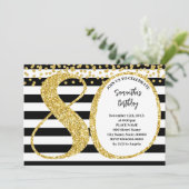 80白黒金ゴールドグリッターモダン誕生日 招待状 (スタンド正面)