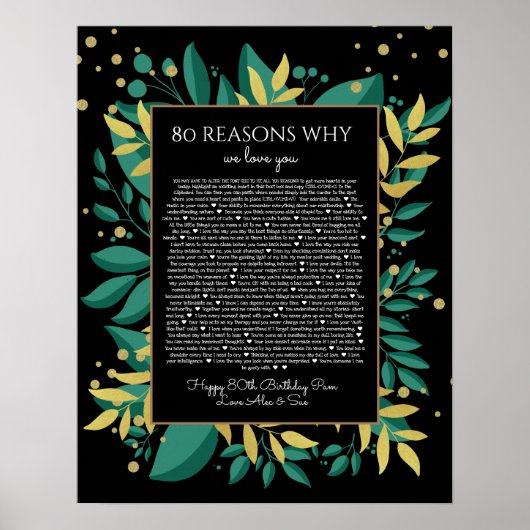 80私たちがあなたを愛する理由ティール(緑がかった色)ブラック金ゴールド ポスター (正面)