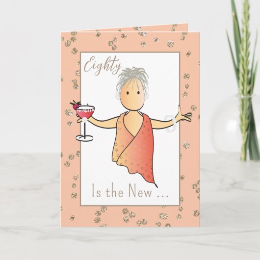80素晴らしい女性おもしろい漫画80誕生日 カード (正面)
