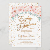 80素晴らしい誕生日パーティー – ホワイト金ゴールドピンク 招待状 (正面/裏面)