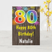 80素朴誕生日レインボーカラフル花火 カード (黄色い花)