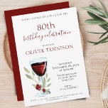 80素朴誕生日レッドワインサプライズパーティー 招待状<br><div class="desc">80エレガント誕生日赤ワイン驚きの誕生日パーティーの招待。彼女または彼のための80th誕生日パーティーの招待。赤ワインのグラス、バラ、小枝を白い背景に持つ招待状。この文字は完全にカスタマイズ可能で、名前や年齢に合わせてカスタマイズ可能 – 30th 40th 50th 70th 90th 100th、日付と時刻、場所とRSVP。招待状をサプライズ誕生日パーティーに使用するか、サプライズ文字を消去できる。</div>
