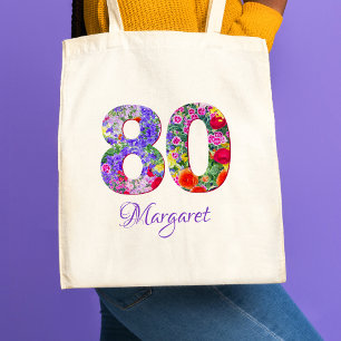 80誕生日おばあちゃんプレゼント – フローラ名80年 トートバッグ
