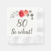 80誕生日おもしろいことわざ水彩フローラ女性 縁ありカクテルナプキン (正面)