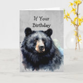 80誕生日おもしろいブラックベア – ニヤニヤとクマ カード (黄色い花)