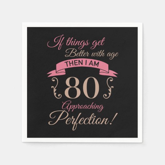 80誕生日が年齢と共に向上 スタンダードカクテルナプキン (正面)