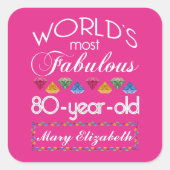 80誕生日で最も素晴らしいカラフル宝石ピンク スクエアシール (正面)
