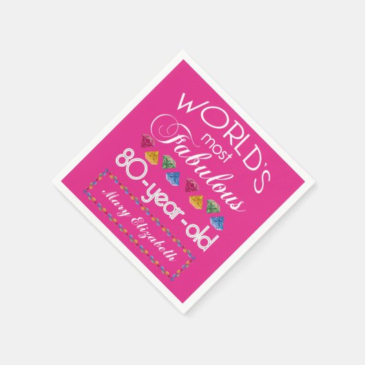 80誕生日で最も素晴らしいカラフル宝石ピンク スタンダードカクテルナプキン (角)