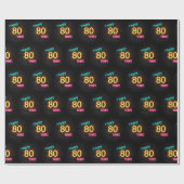 80誕生日のネオンサインオンブリック ラッピングペーパー (フラット)