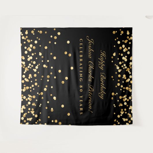 80誕生日の背景、フォトブースの背景、金ゴールド タペストリー (正面(横))