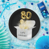 80誕生日の金ゴールドバルーン（白） ペーパープレート (パーティー)