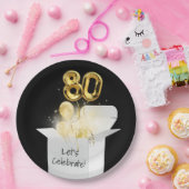 80誕生日の金ゴールドバルーン（白） ペーパープレート (パーティー)