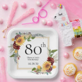 80誕生日ひまわり ペーパープレート (パーティー)