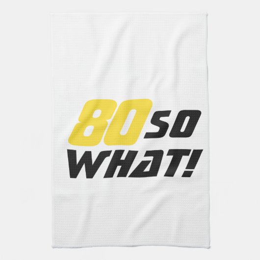 80誕生日やる気を起こさせるおもしろい前向きモダン キッチンタオル (縦)