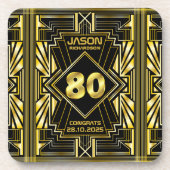 80誕生日アールデコ金ゴールドブラック素晴らしギャツビー コースター (正面)