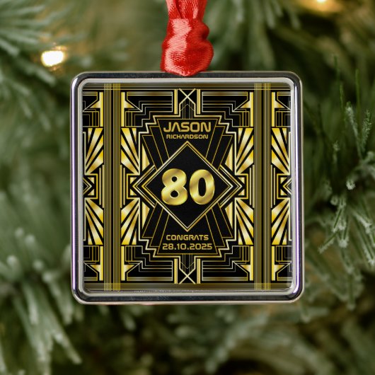 80誕生日アールデコ金ゴールドブラック素晴らしギャツビー メタルオーナメント (ツリー)