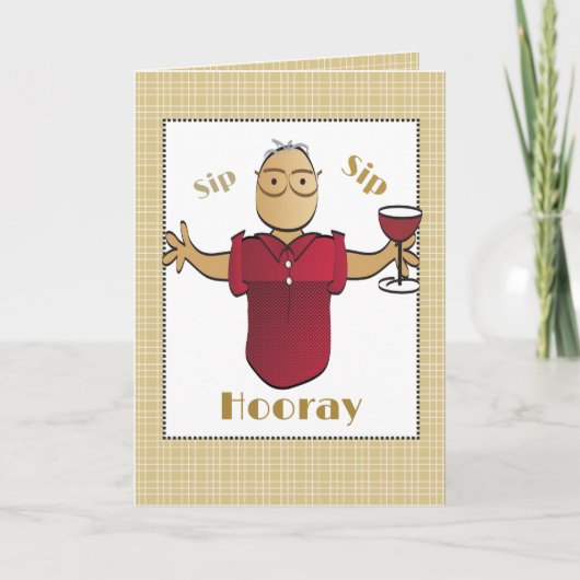 80誕生日エスニック男性マンガ赤ワインかわいい カード (正面)