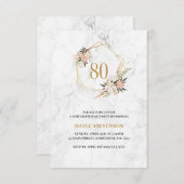 80誕生日エレガントピンクフローラ白大理石 招待状 (正面/裏面)