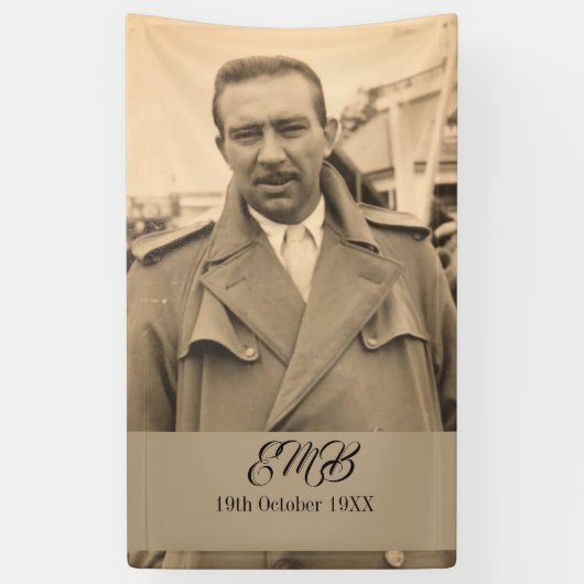 80誕生日エレガントフォトモノグラム男性 横断幕 (縦)