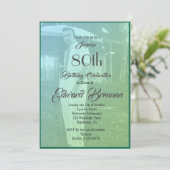 80誕生日エレガントモノグラムグリーンフォトインビタ 招待状 (スタンド正面)