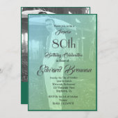 80誕生日エレガントモノグラムグリーンフォトインビタ 招待状 (正面/裏面)