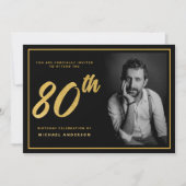 80誕生日エレガント写真黒金ゴールド 招待状 (正面)