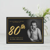 80誕生日エレガント写真黒金ゴールド 招待状 (スタンド正面)