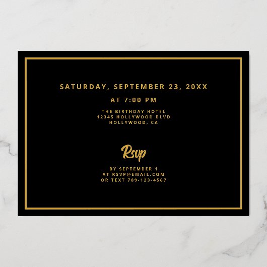 80誕生日エレガント写真黒金ゴールド 箔招待状