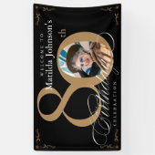 80誕生日エレガント金ゴールド書道黒写真 横断幕 (縦)