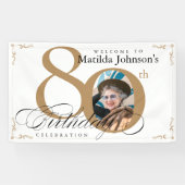 80誕生日エレガント金ゴールド白書写真 横断幕 (横)