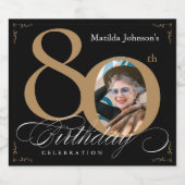 80誕生日エレガント金ゴールド黒カスタム色写真 スパークリングワインラベル (シングルラベル)