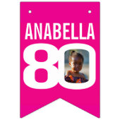80誕生日カスタムフォトピンク白 バンティングフラッグ (第1の旗)