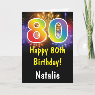80誕生日カラフルレインボー花火カード カード