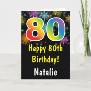 80誕生日カラフルレインボー花火カード カード