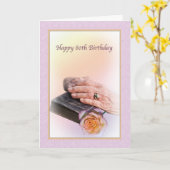 80誕生日カード（老齢者と聖書） カード (黄色い花)