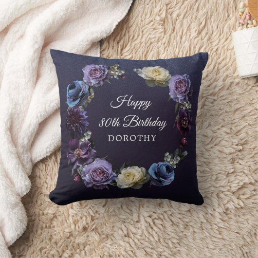 80誕生日ギフトカスタムムーディパープルフラワー クッション (ブランケット)