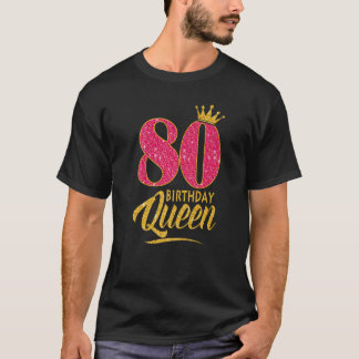 80誕生日クイーン80歳ガールクラウンピンク Tシャツ