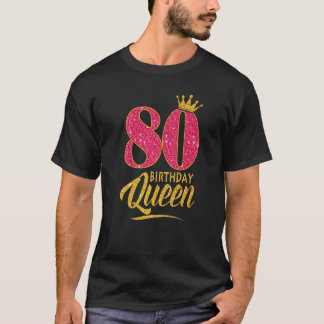 80誕生日クイーン80歳ガールクラウンピンク Tシャツ