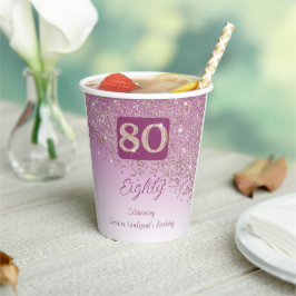80誕生日クラスフォリングバラ金ゴールドグリッター 紙コップ