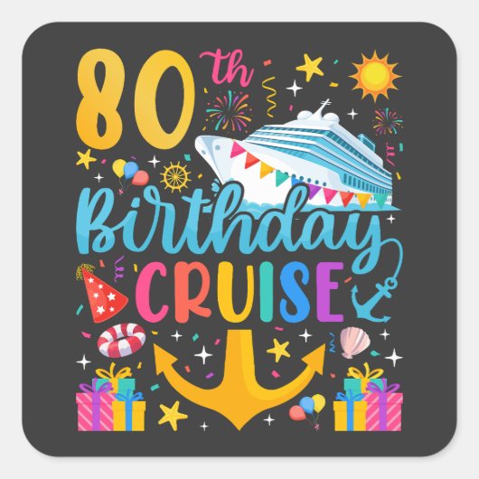 80誕生日クルーズBデイパーティー スクエアシール (正面)