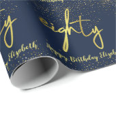 80誕生日グラマラス海軍金ゴールド ラッピングペーパー (ロールコーナー)