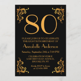 80誕生日グラムモダン金ゴールドブラックヴィンテージレトロ 招待状